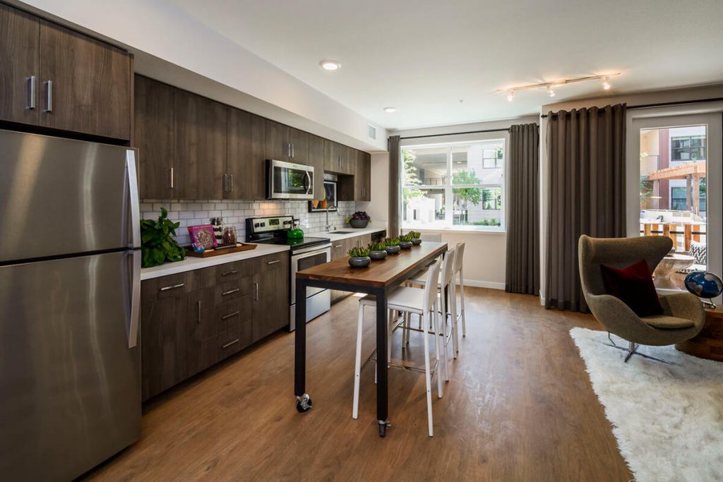 Apartments for Rent in Sunnyvale, CA - 6TenEast Kitchen With Stainless Steel Appliances and Modern Wood Cabinets